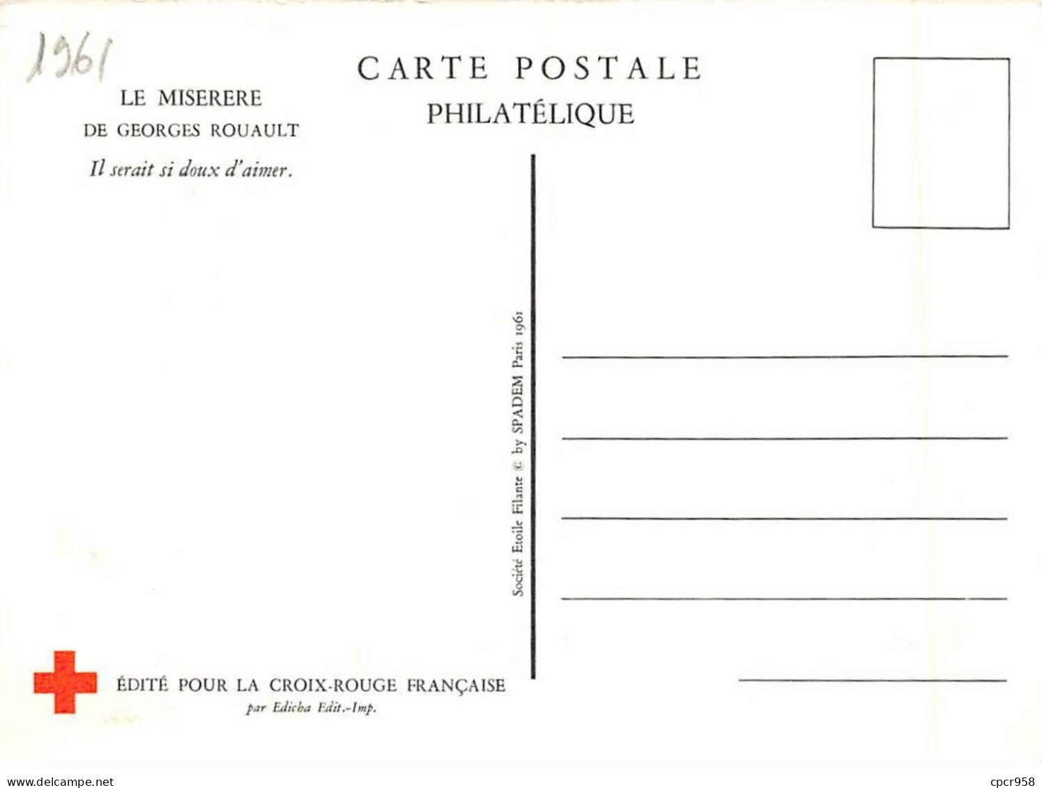 Carte Maximum - FRANCE - COR12804 - 1961 - Le Miserere - Georges Rouault - Cachet Bourges - 1960-1969