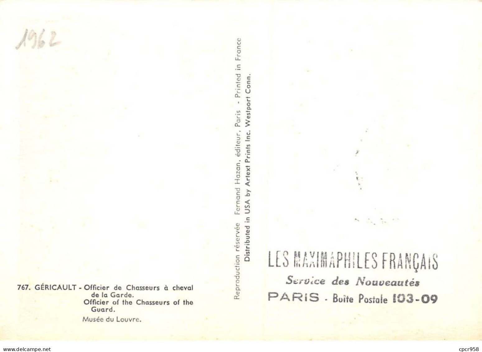 Carte Maximum - FRANCE - COR12813 - 09/11/1962 - Officier De Chasseurs à Cheval De La Garde - Cachet Paris - 1960-1969