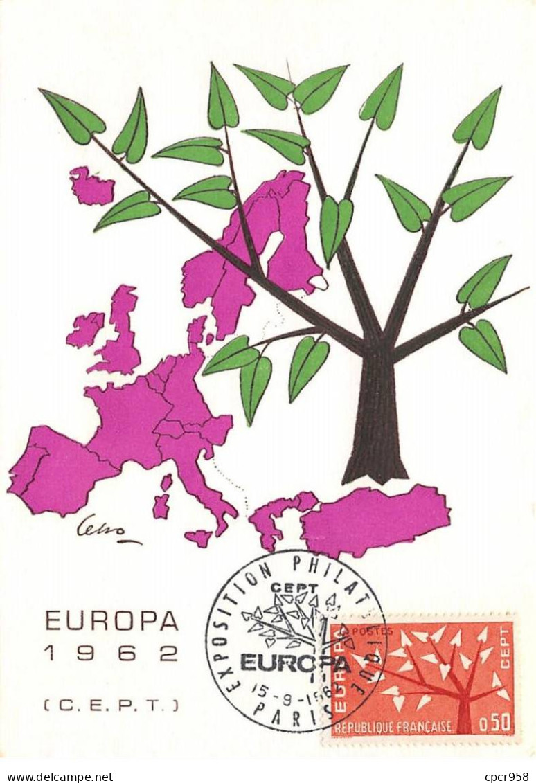 Carte Maximum - FRANCE - COR12816 - 15/09/1962 - Europa - Cachet Paris - 1960-1969