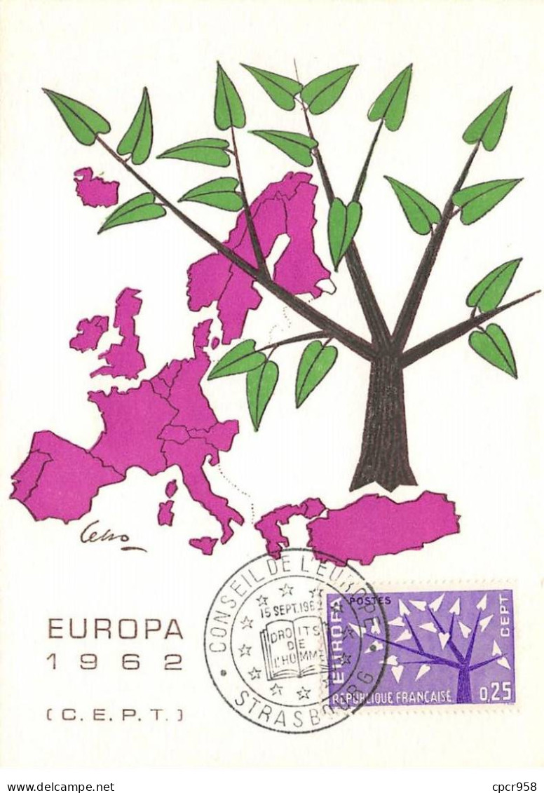 Carte Maximum - FRANCE - COR12815 - 15/09/1962 - Europa - Cachet Strasbourg - 1960-1969