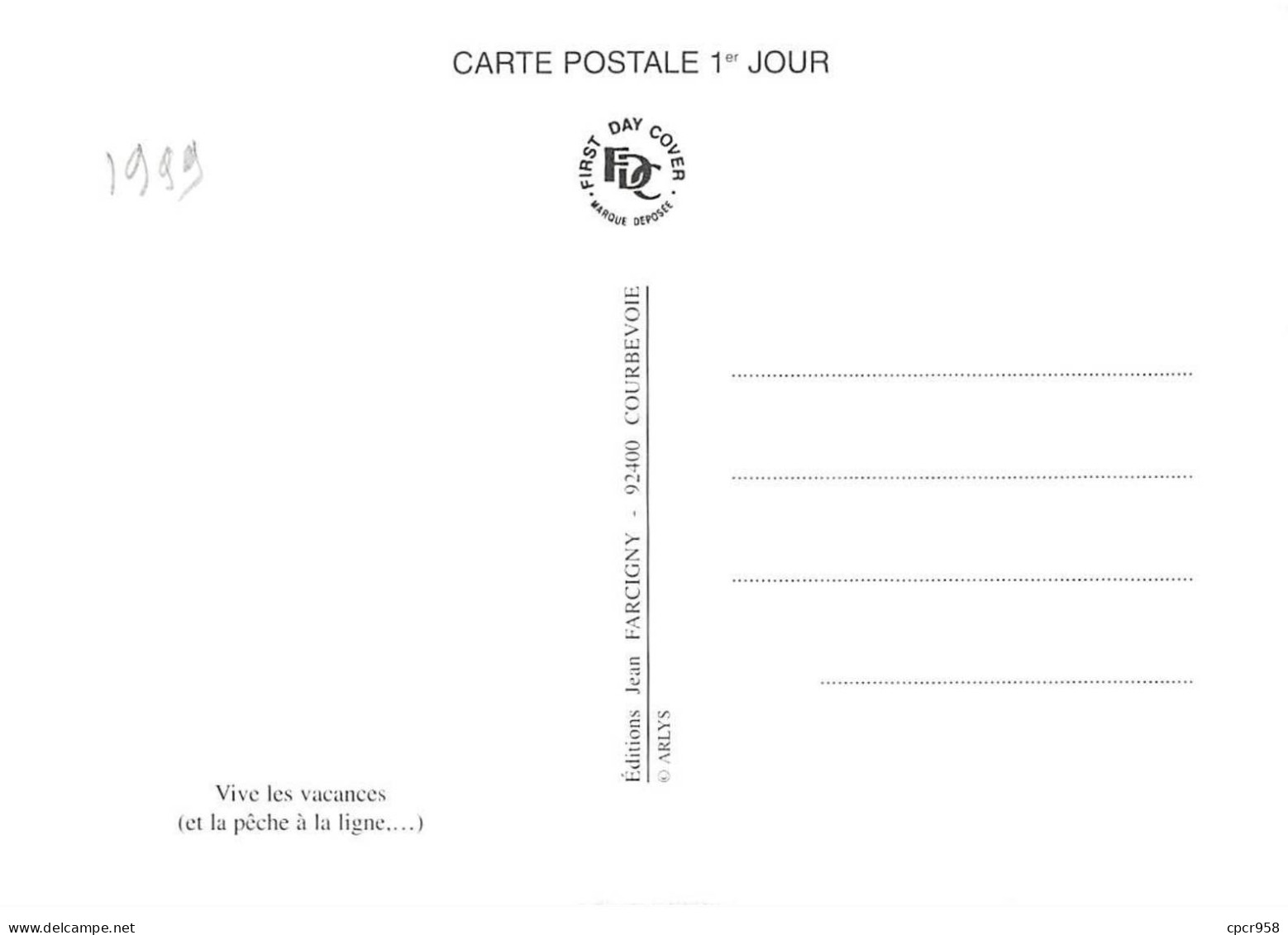 Carte Maximum - FRANCE - COR12844 - 13/05/1999 - Pêcheur à La Ligne - Cachet Paris - 1990-1999