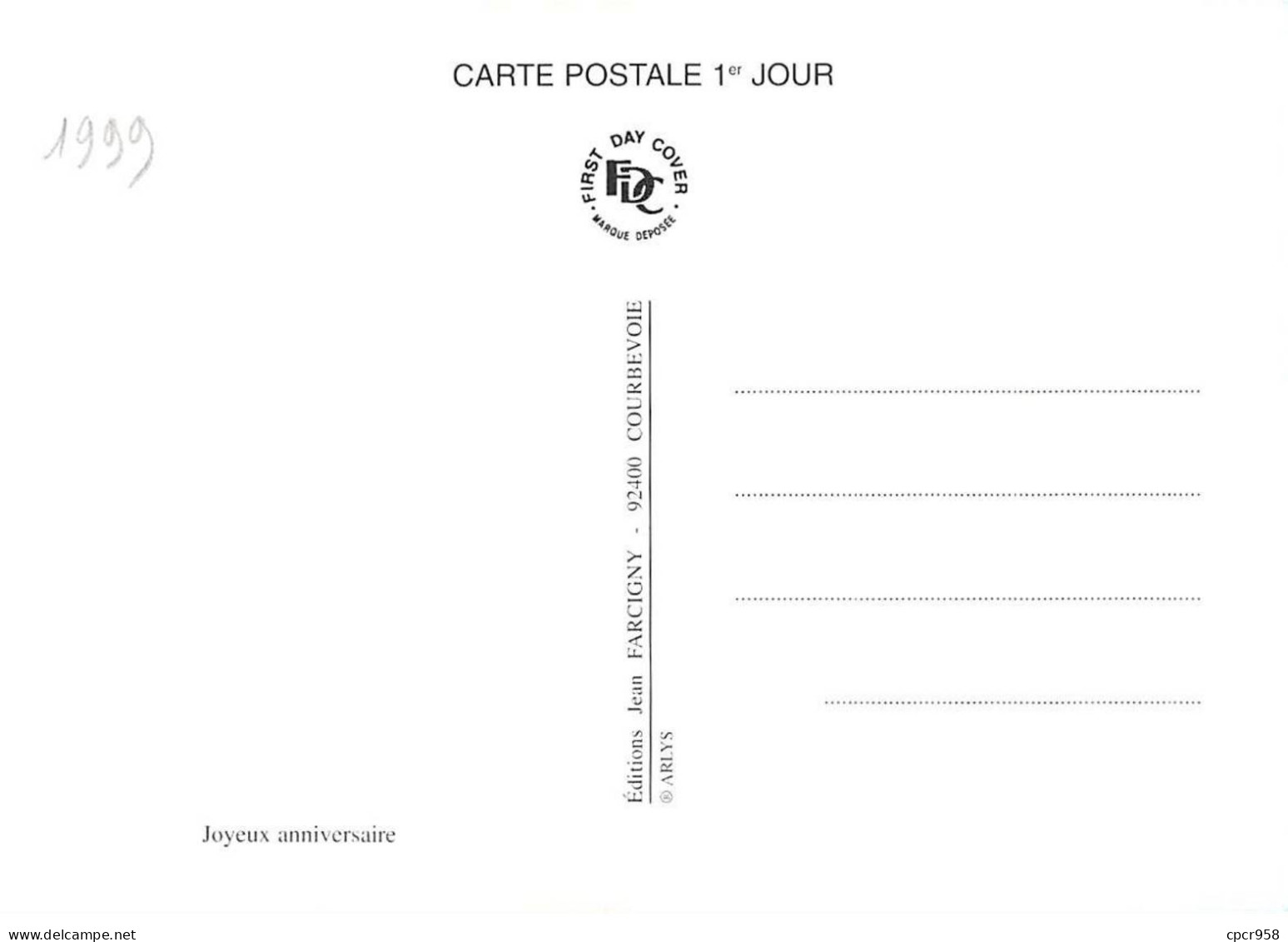 Carte Maximum - FRANCE - COR12847 - 13/05/1999 - Joyeux Anniversaire - Cachet Paris - 1990-1999