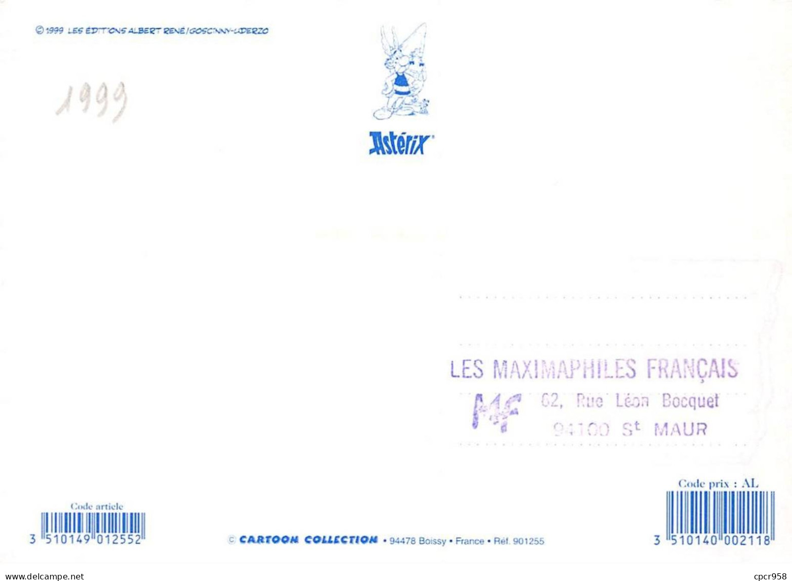 Carte Maximum - FRANCE - COR12851 - 13/05/1999 - Joyeux Anniversaire - Obélix - Idéfix  - Cachet Paris - 1990-1999