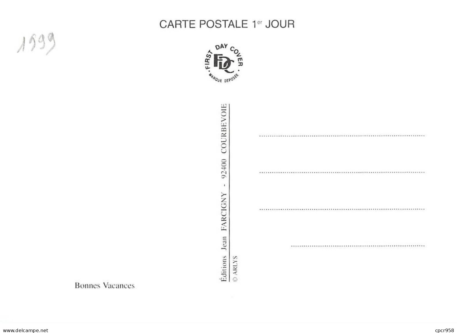 Carte Maximum - FRANCE - COR12850 - 13/05/1999 - Soleil- Bonnes Vacances  - Cachet Paris - 1990-1999