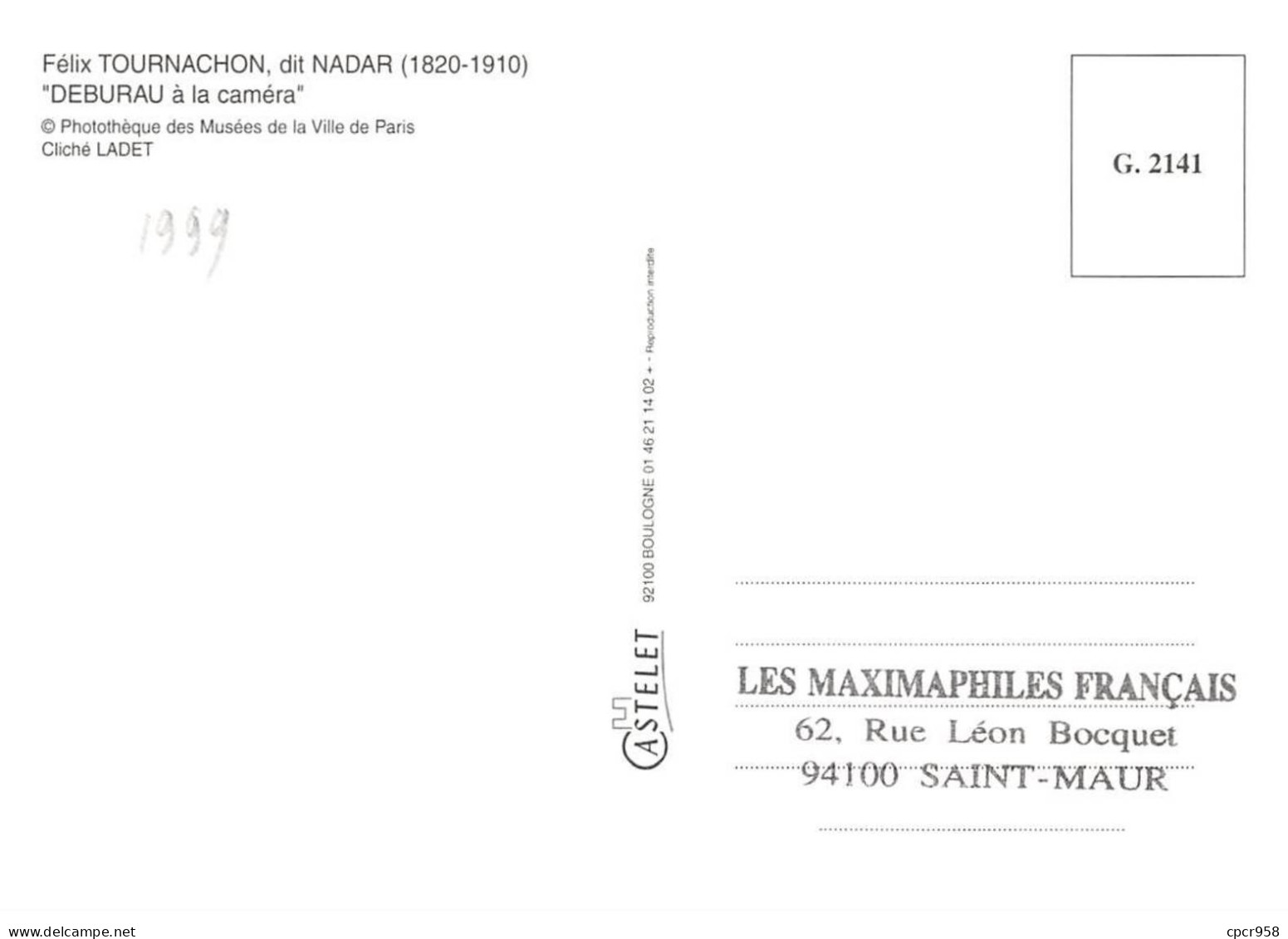 Carte Maximum - FRANCE - COR12884 - 10/07/1999 - Félix Tournachon - Cachet Paris - 1990-1999