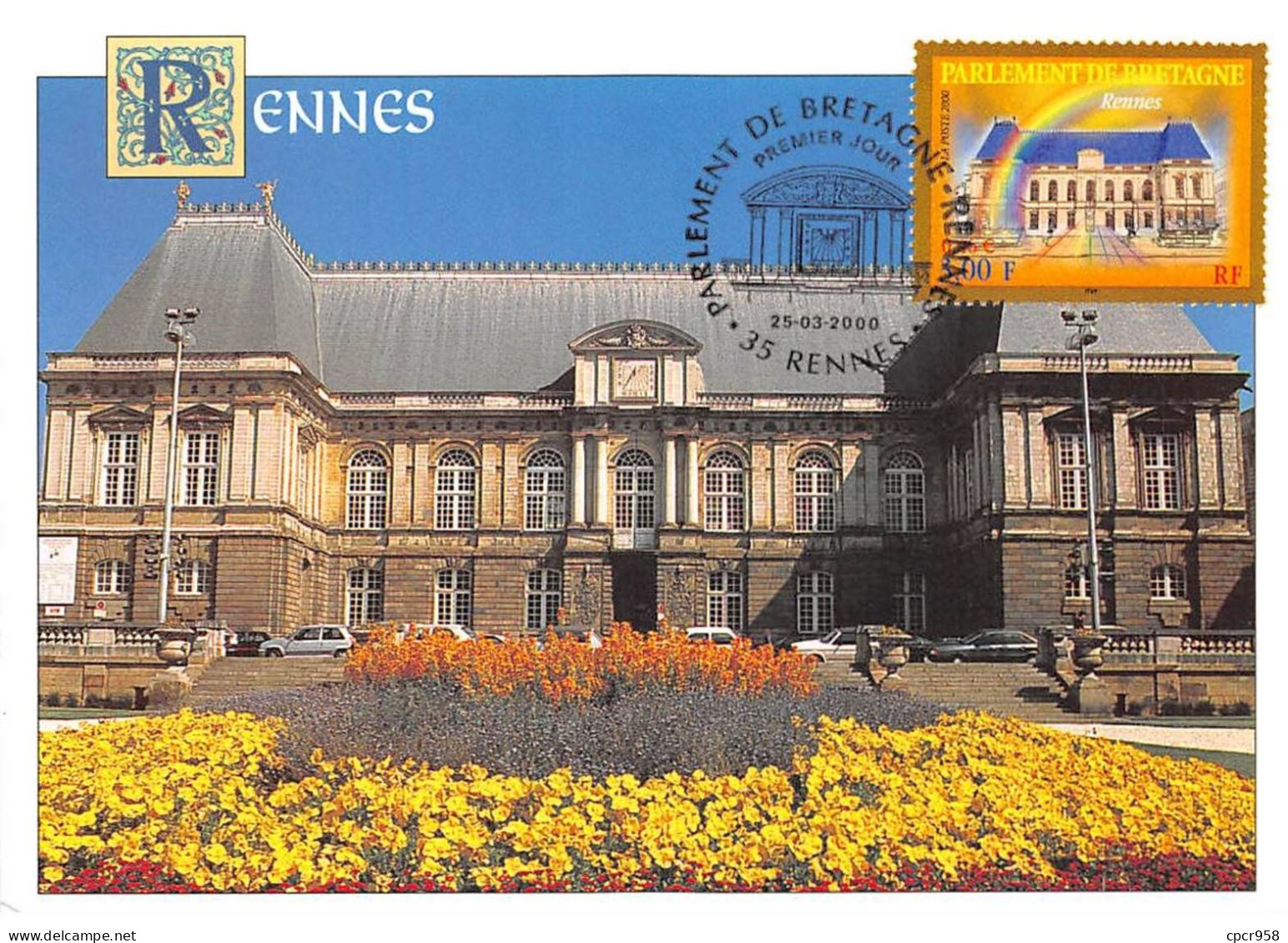 Carte Maximum - FRANCE - COR12924 - 25/03/2000 - Parlement De Bretagne -  Cachet Rennes - 2000-2009