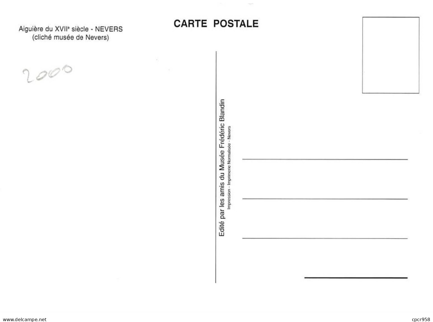 Carte Maximum - FRANCE - COR12943 - 19/05/2000 - Aiguière Du XVIIe -  Cachet Nevers - 2000-2009