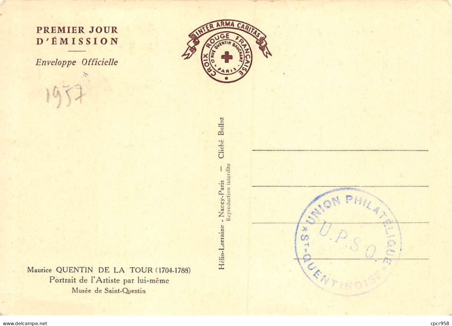 Carte Maximum - FRANCE - COR12611 - 15/06/1957 - Quentin De La Tour - Cachet St Quentin - - 1950-1959