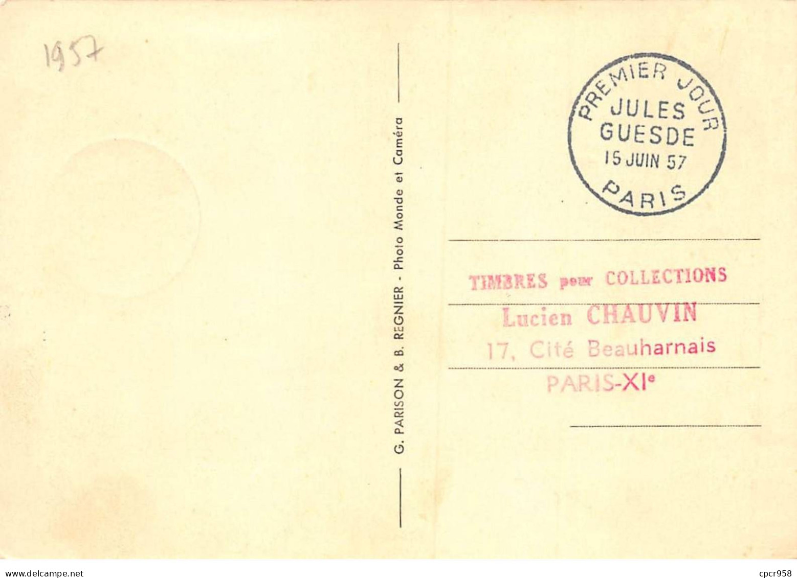 Carte Maximum - FRANCE - COR12618 - 15/06/1957 - Jules Guesde - Cachet Paris - - 1950-1959