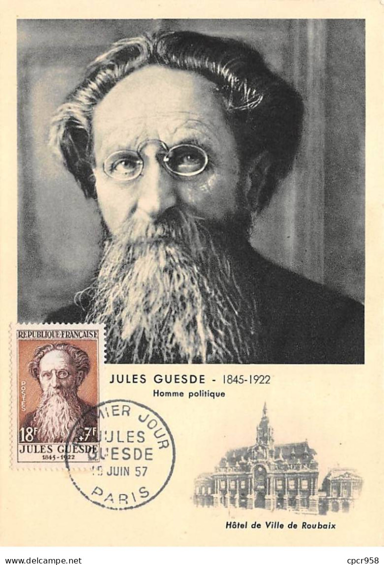 Carte Maximum - FRANCE - COR12617 - 15/06/1957 - Jules Guesde - Cachet Paris - - 1950-1959