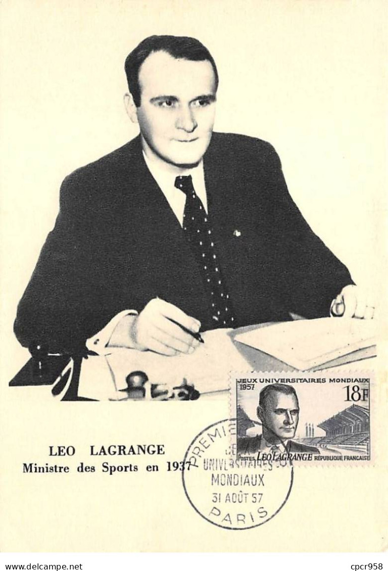 Carte Maximum - FRANCE - COR12623 - 31/08/1957 - Léo Lagrange - Cachet Paris - - 1950-1959