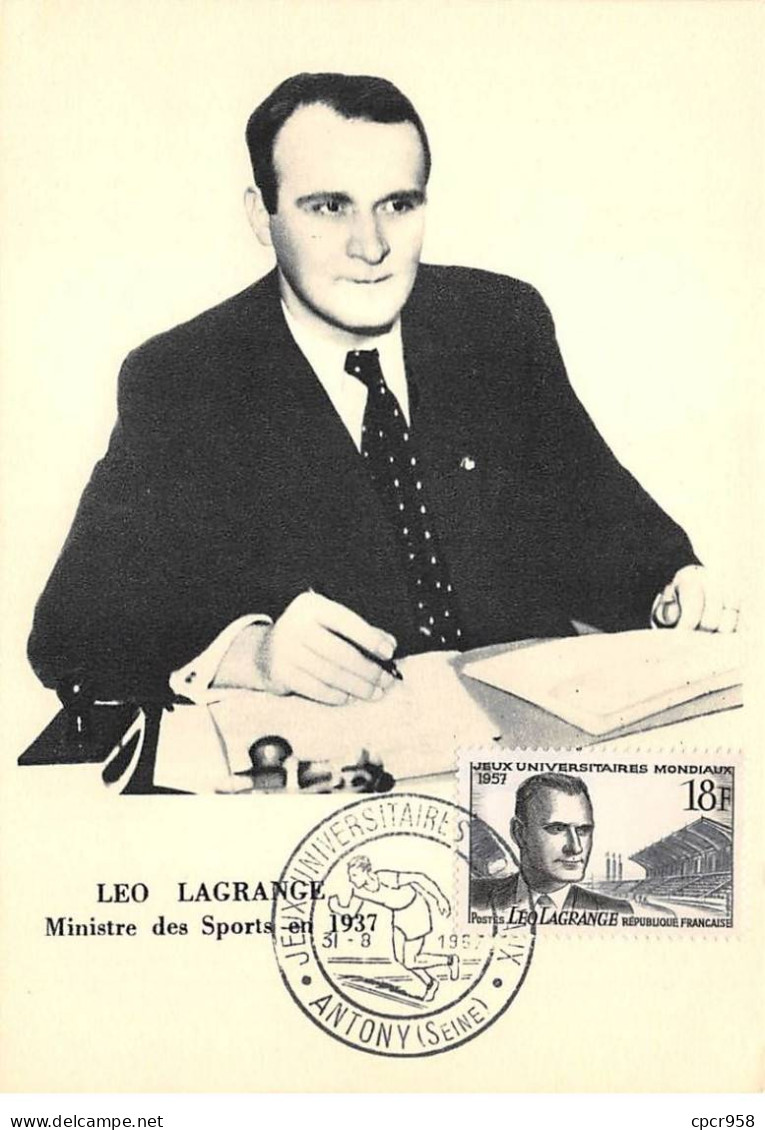 Carte Maximum - FRANCE - COR12622 - 31/08/1957 - Léo Lagrange - Cachet Antony - - 1950-1959