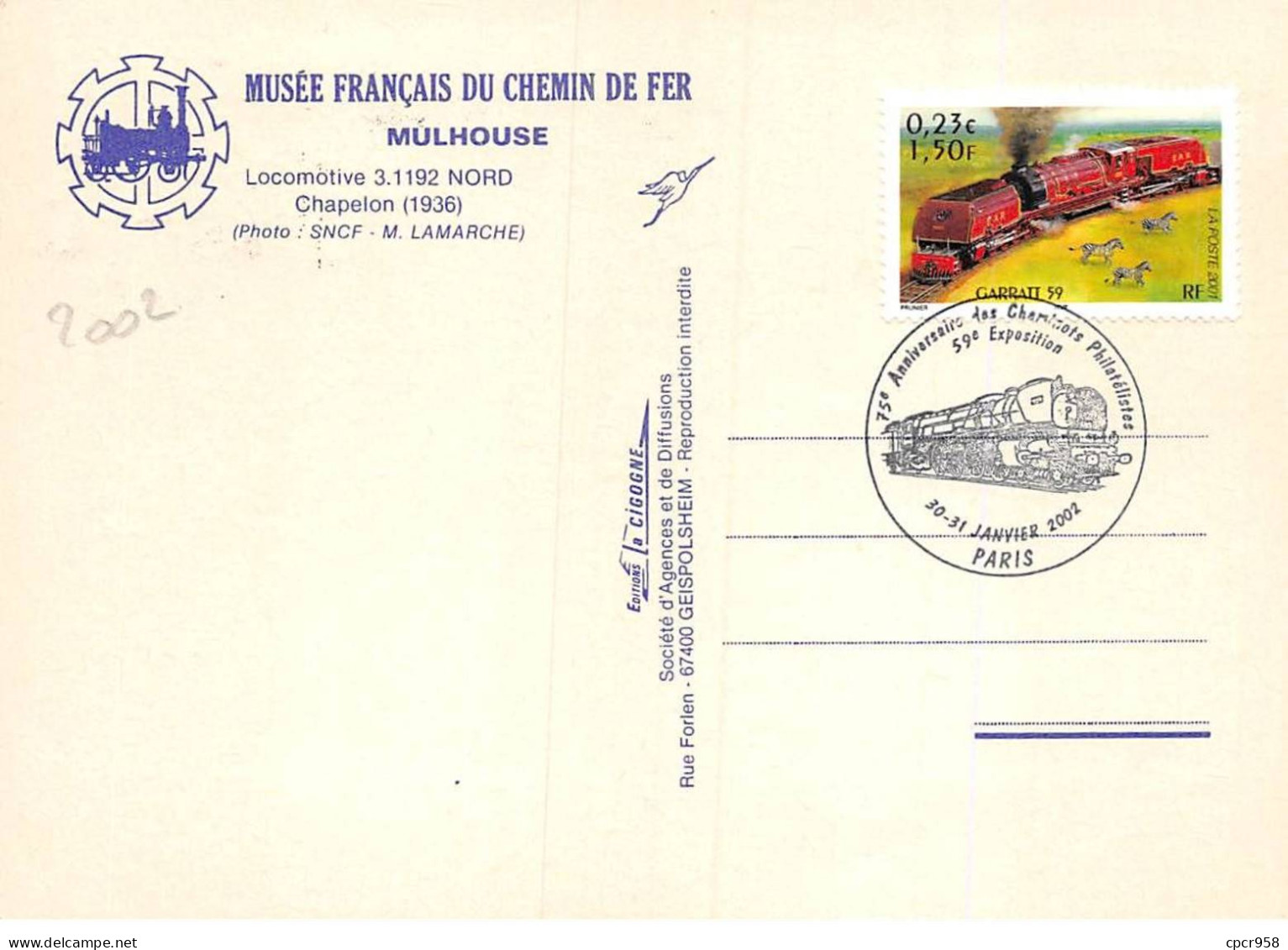 Carte Maximum - FRANCE - COR13075 - 30-31/01/2002 - Pacific Chapelon - Cachet Paris - 2000-2009