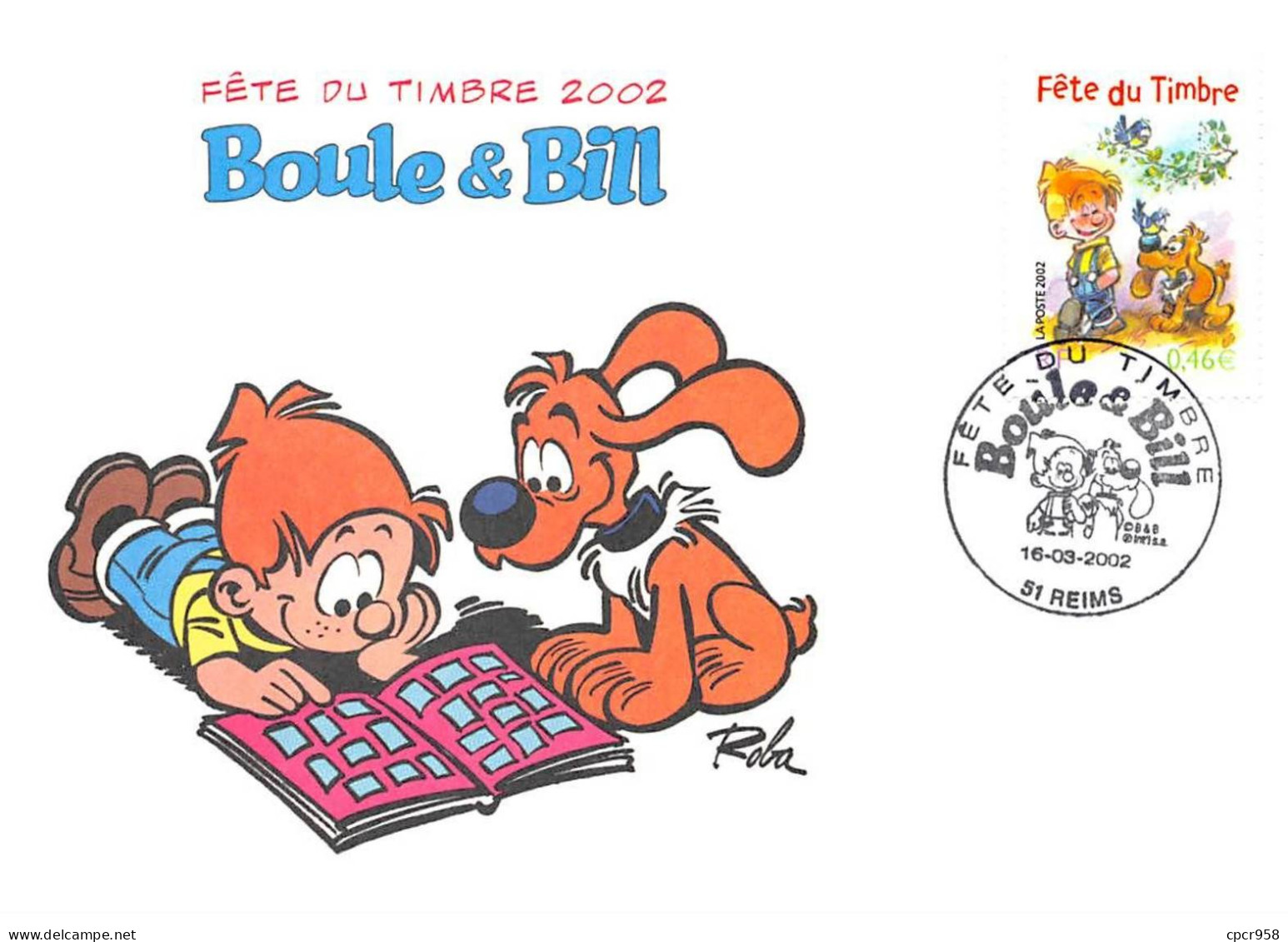 Carte Maximum - FRANCE - COR13082 - 16/03/2002 - Boule & Bill - Cachet Reims - 2000-2009