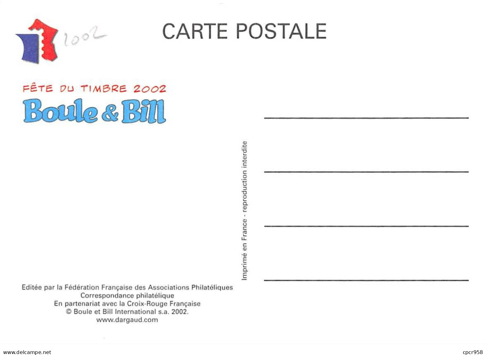Carte Maximum - FRANCE - COR13082 - 16/03/2002 - Boule & Bill - Cachet Reims - 2000-2009