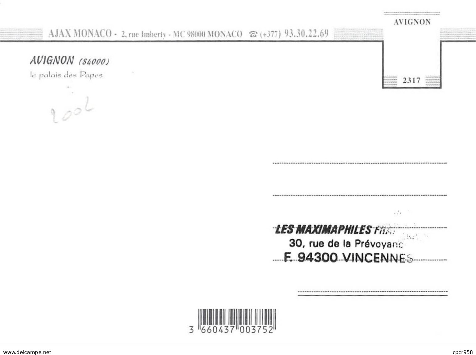 Carte Maximum - FRANCE - COR13079 - 07/03/2002 - Le Palais Des Papes - Cachet Avignon Baroncelli - 2000-2009
