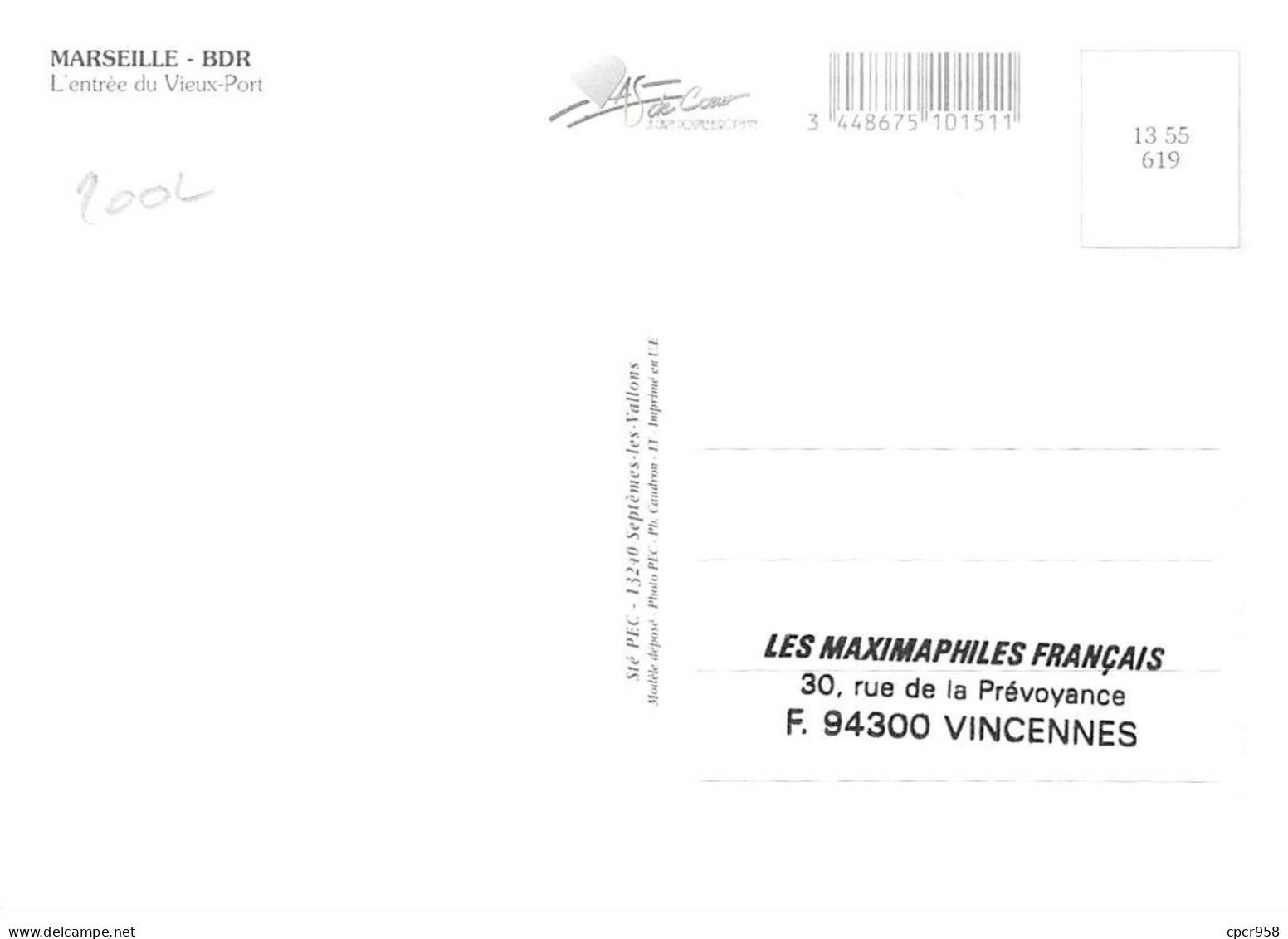 Carte Maximum - FRANCE - COR13102 - 17/05/2002 - L'entrée Du Vieux-Port - Cachet Marseille - 2000-2009