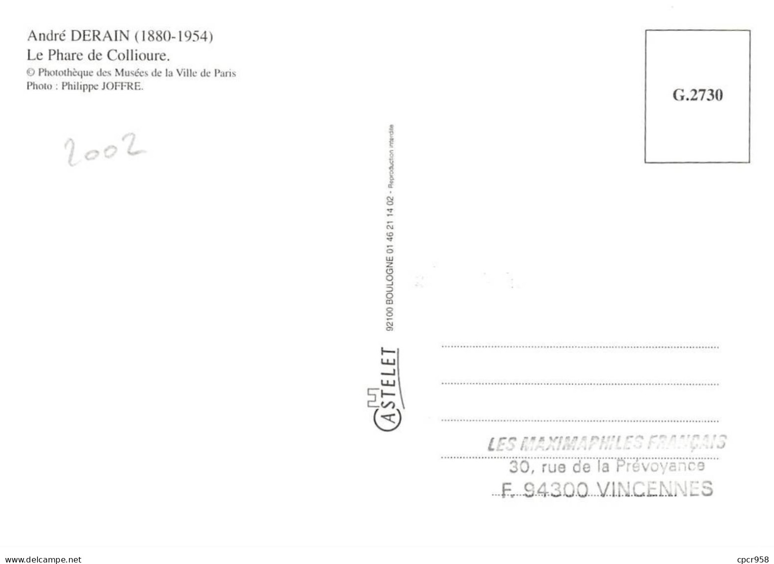 Carte Maximum - FRANCE - COR13116 - 22/06/2002 - Collioure -Cachet Collioure - 2000-2009