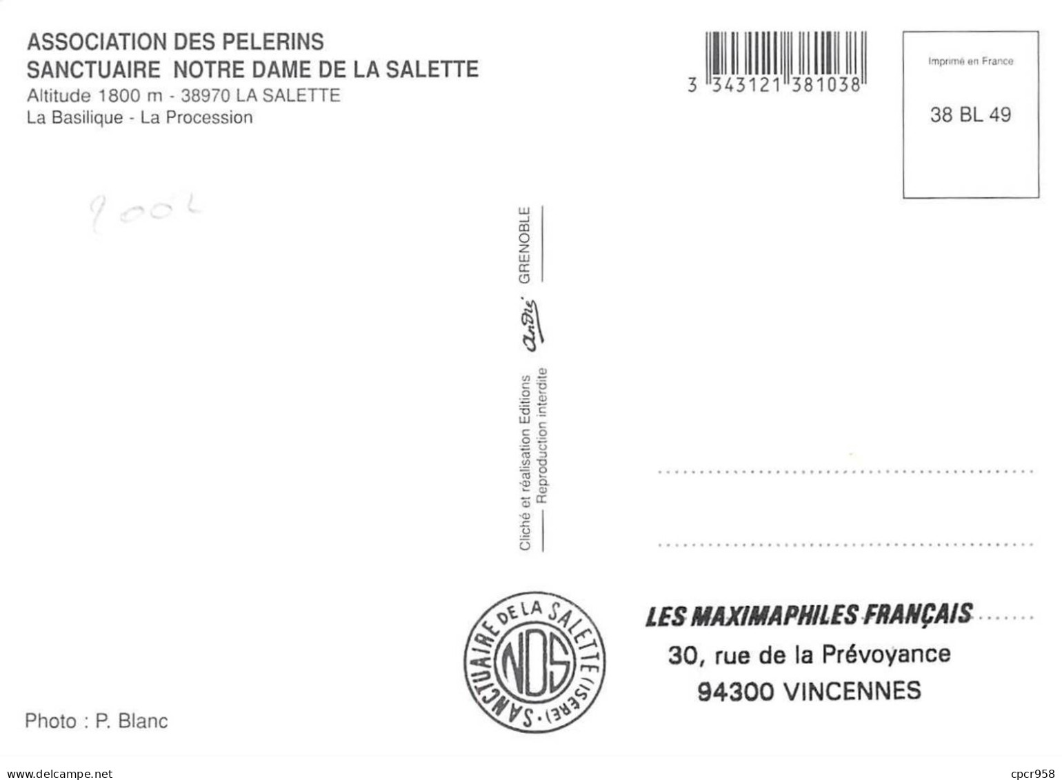 Carte Maximum - FRANCE - COR13127 - 15/08/2002 - Notre-Dame De La Salette - Cachet La Salette Fallavaux - 2000-2009