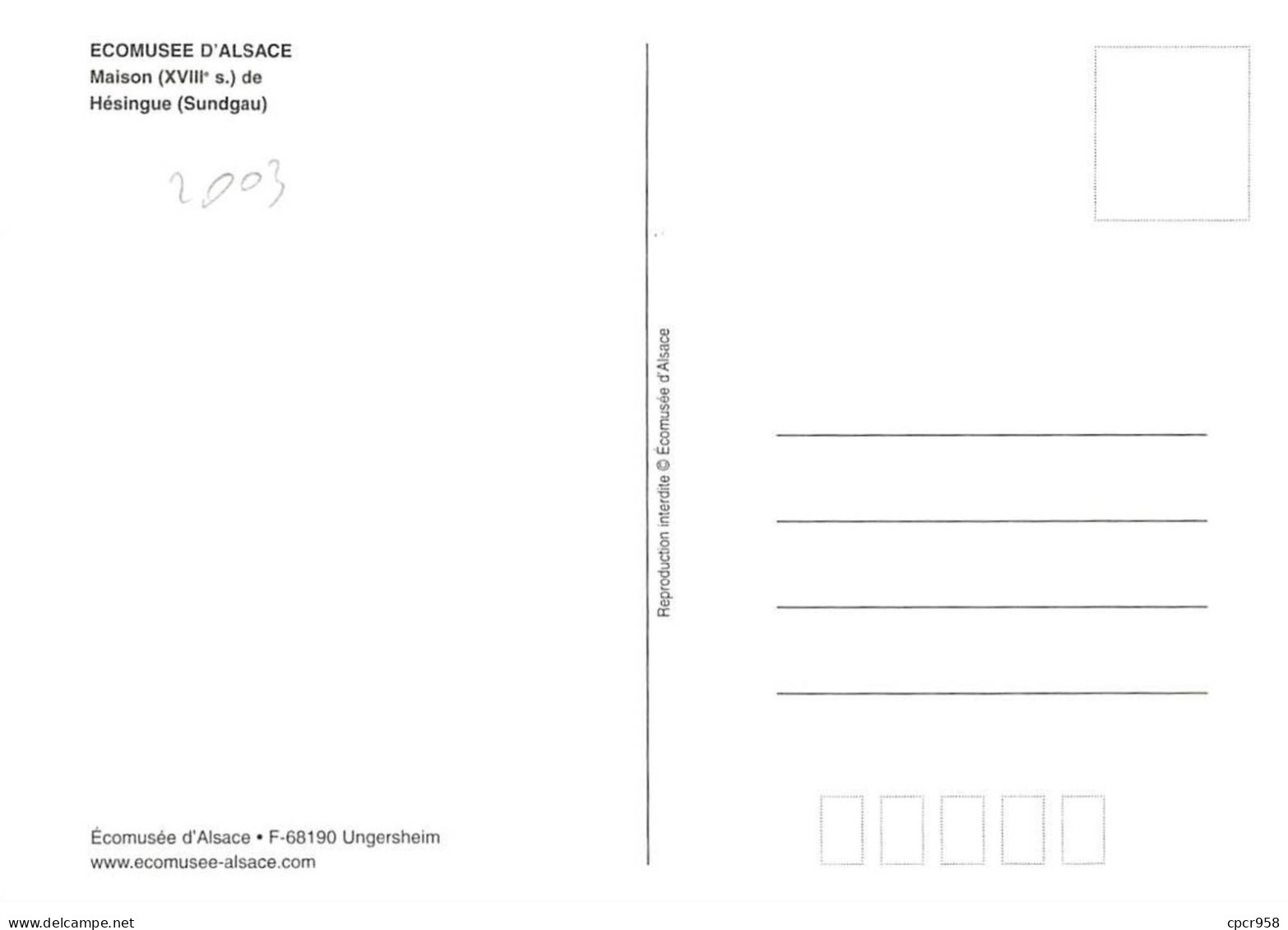 Carte Maximum - FRANCE - COR13179 - 24/10/2003 - Maison Alsacienne - Cachet Ungersheim - 2000-2009