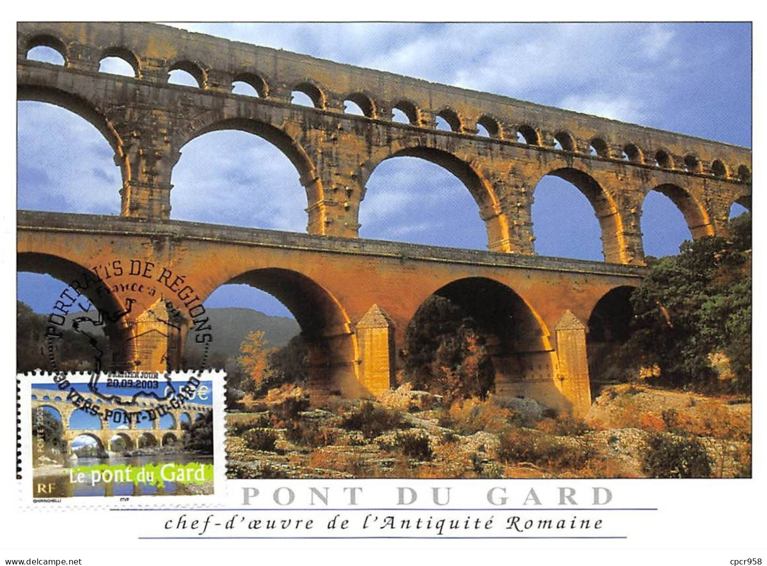 Carte Maximum - FRANCE - COR13175 - 20/09/2003 - Le Pont Du Gard  - Cachet Vers-Pont-Du-Gard - 2000-2009