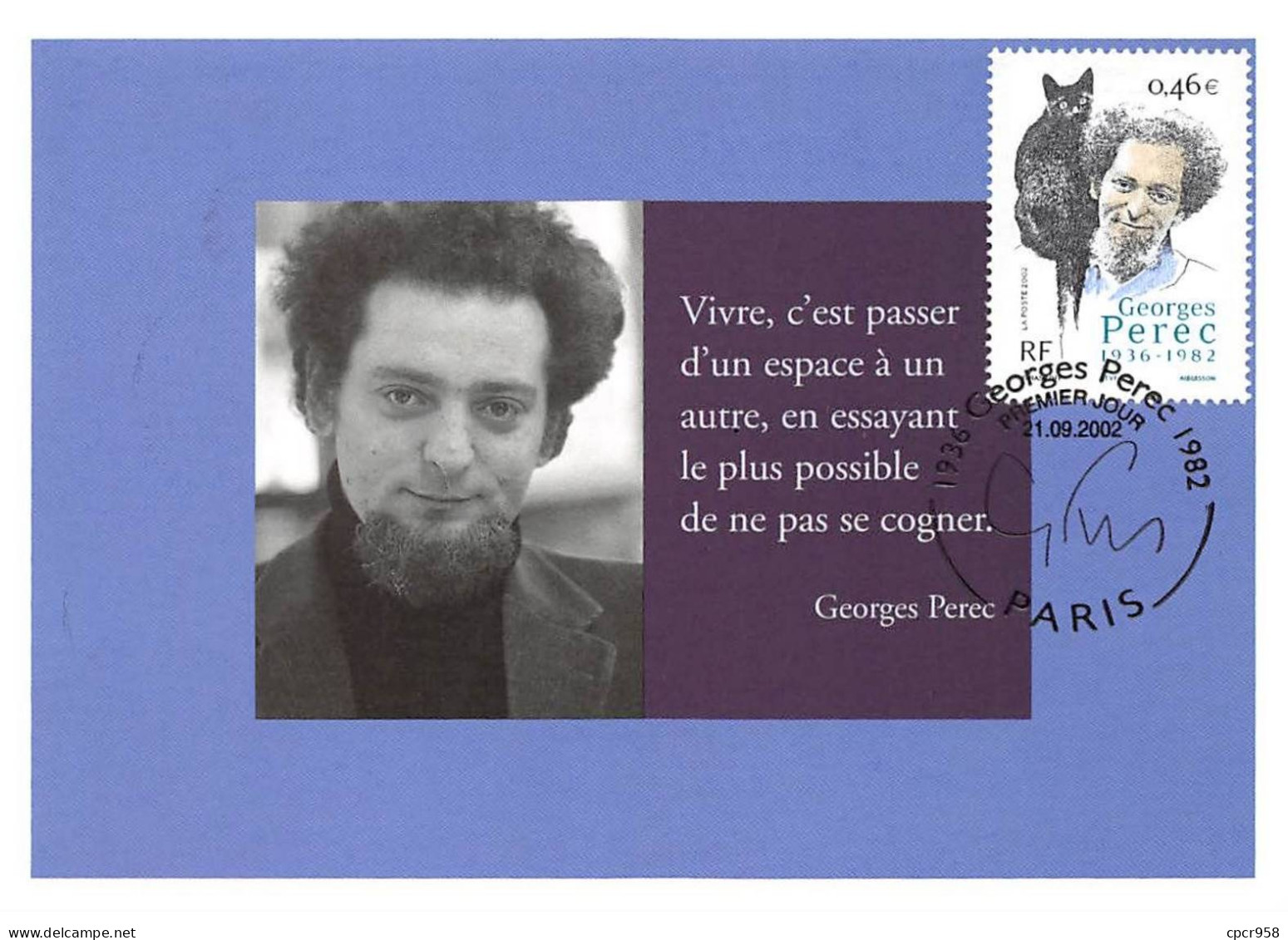 Carte Maximum - FRANCE - COR13141 - 21/09/2002 - Georges Perec - Cachet Paris - 2000-2009