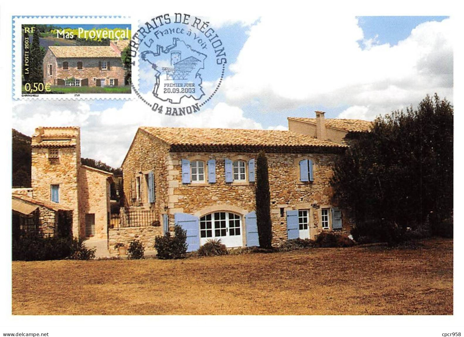 Carte Maximum - FRANCE - COR13187 - 20/09/2003 - Mas Provençal - Cachet Banon - 2000-2009