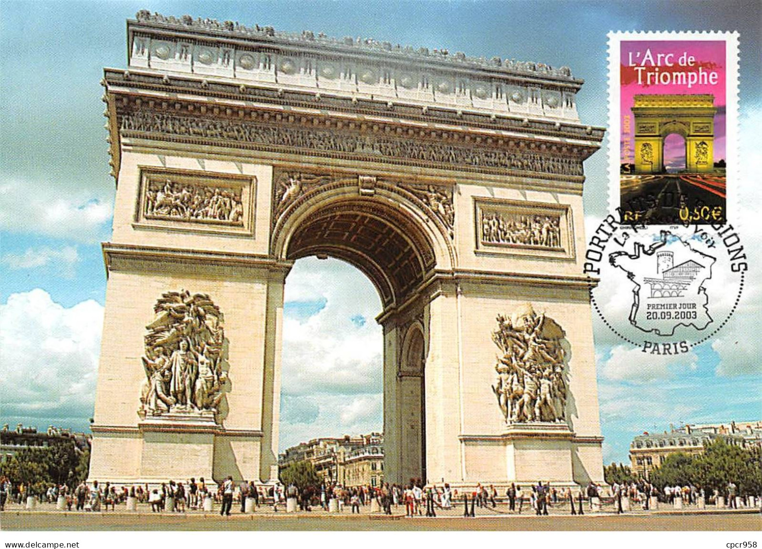 Carte Maximum - FRANCE - COR13192 - 20/09/2003 - L'arc De Triomphe - Cachet Paris - 2000-2009