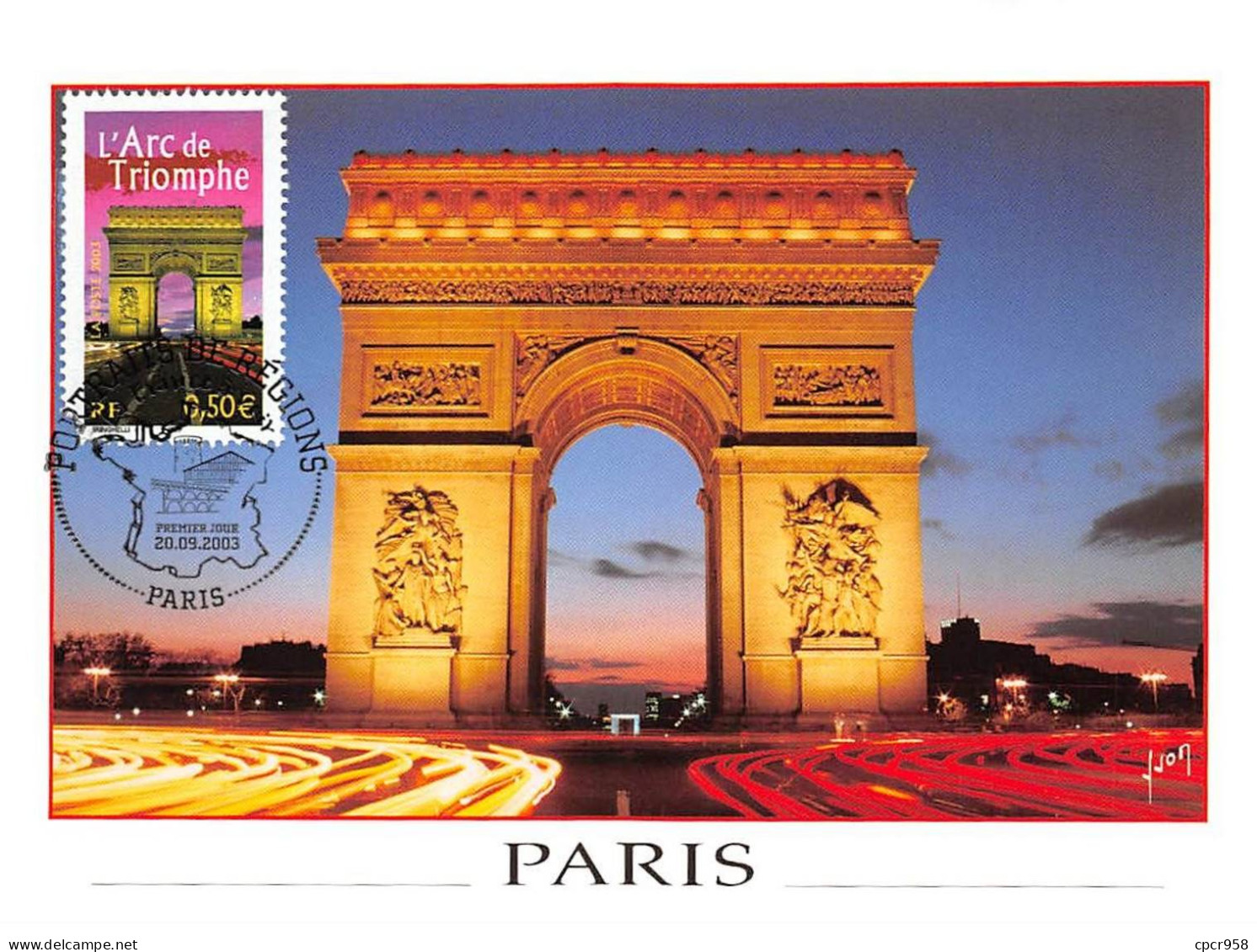 Carte Maximum - FRANCE - COR13193 - 20/09/2003 - L'arc De Triomphe - Cachet Paris - 2000-2009