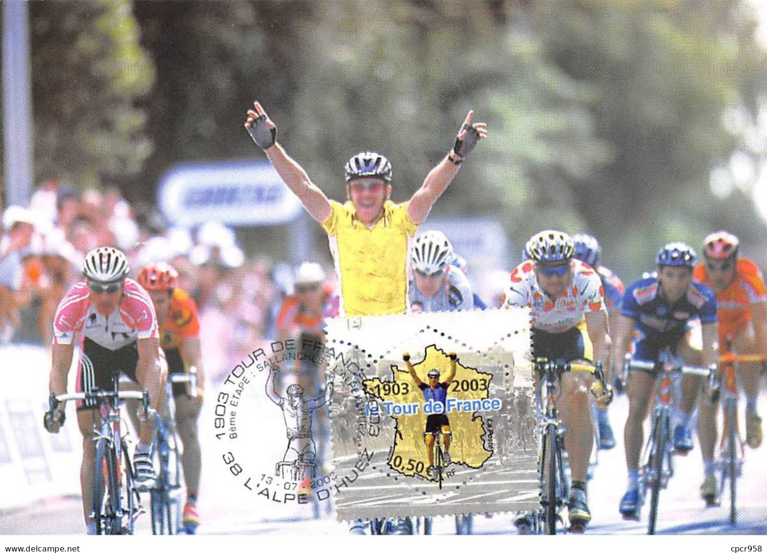 Carte Maximum - FRANCE - COR13274 - 13/07/2003 - Le Tour De France 2003 - 8eme étape - Cachet L'Alpe D'Huez - 2000-2009