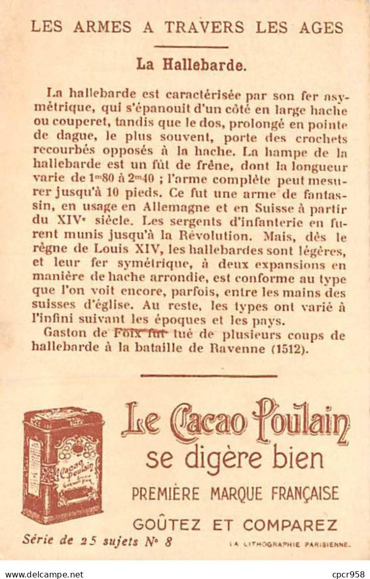 CHROMOS.AM23163.7x10 Cm Env.Chocolat Poulain.Les Armes à Travers Les Ages.La Hallebarde.Mort De Gaston De Foix - Poulain