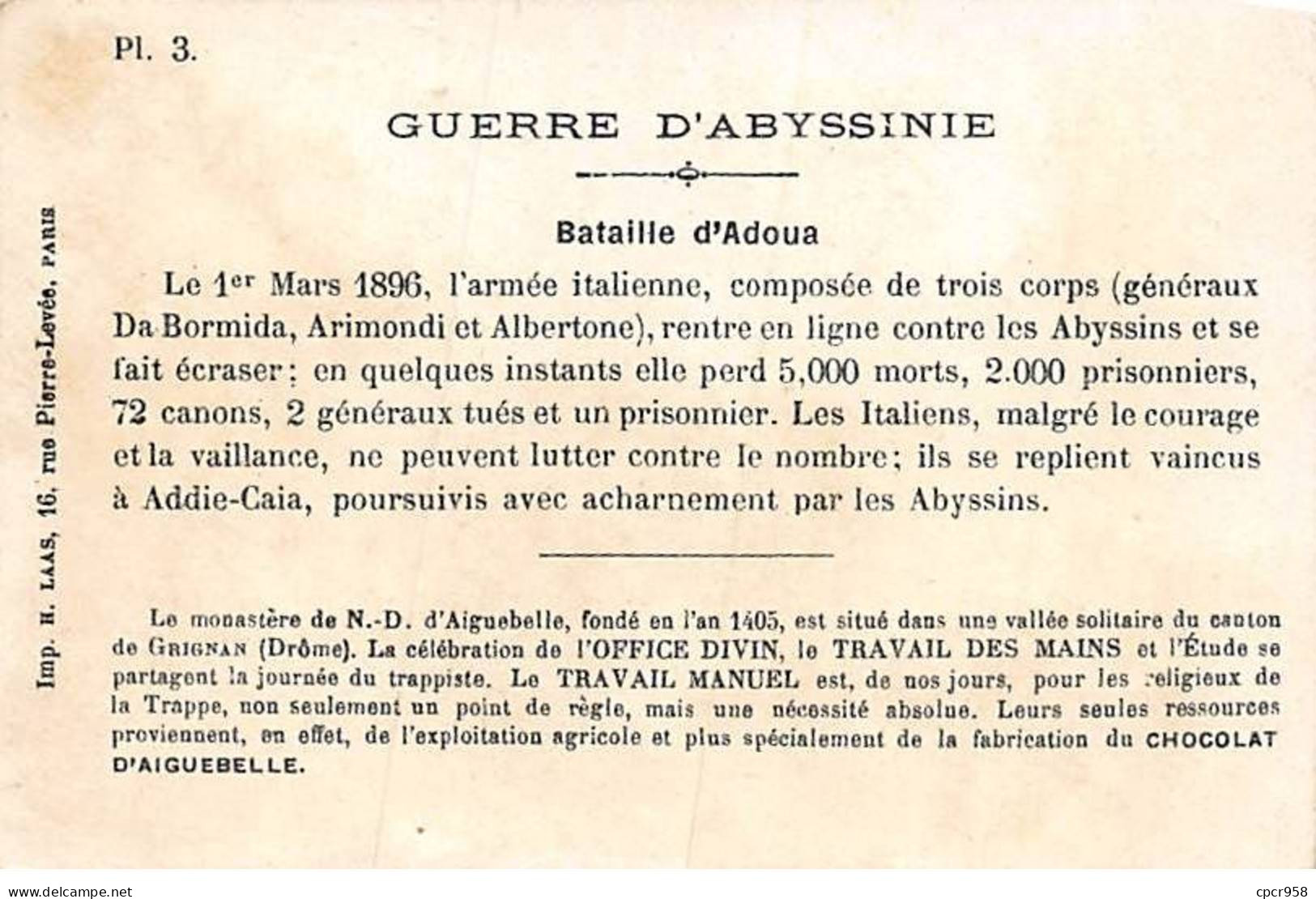 CHROMOS.AM23037.7x10 Cm Env.Chocolat De Bretagne.Guerre D'Abyssinie.Bataille D'Adoua - Other & Unclassified