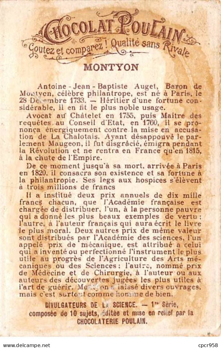 CHROMOS.AM22921.Chocolat Poulain.7x10 Cm Env.Montyon.Antoine Jean Baptiste Auget.Philantrope - Poulain