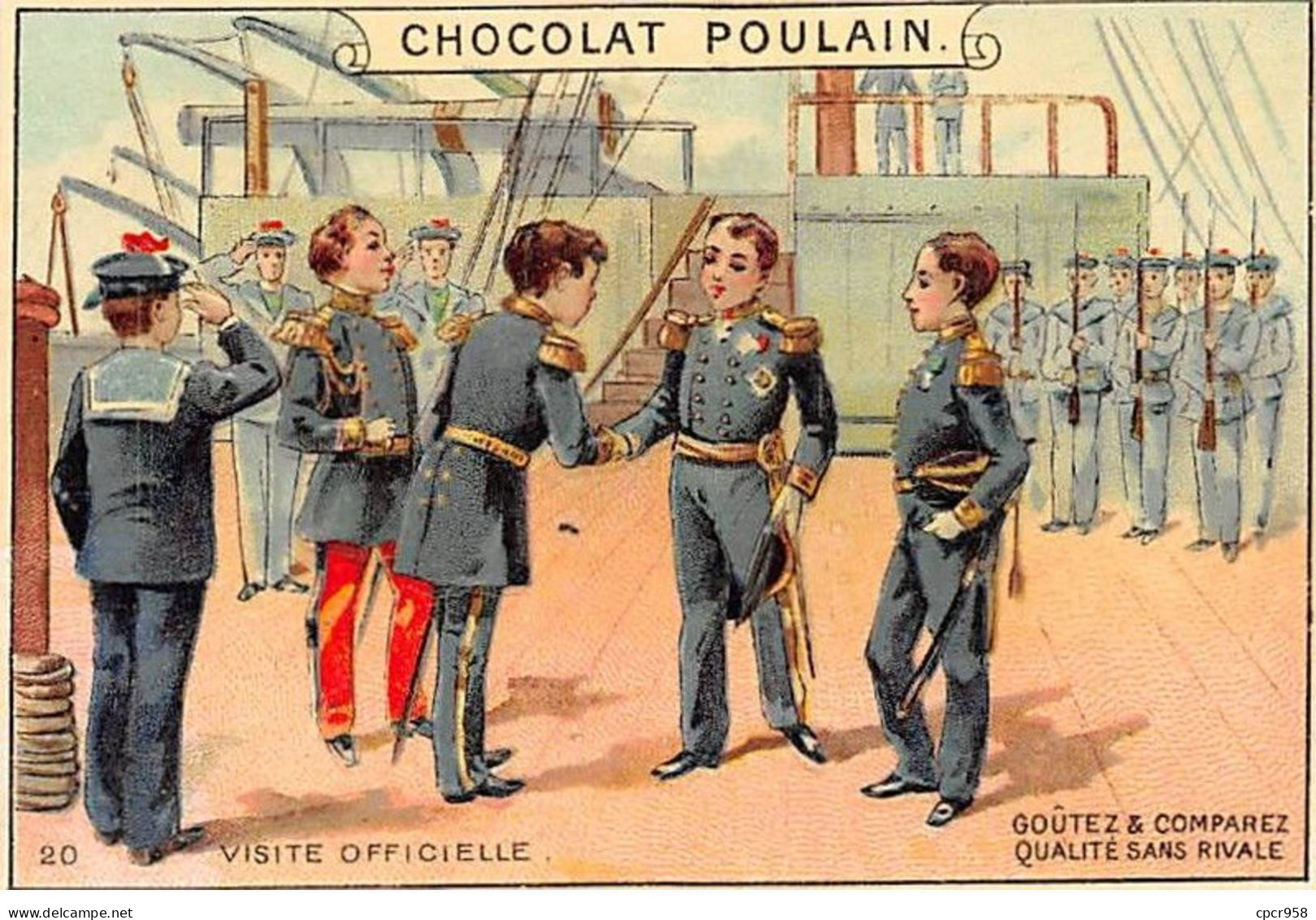 Chromos - COR14672 - Chocolat Poulain - Visite Officielle - Hommes - Matelots - Bateaux - 10x7 Cm Environ - En L'état - Poulain