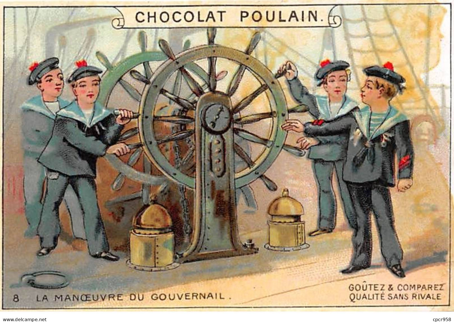 Chromos - COR14674 - Chocolat Poulain - ManOeuvre Du Gouvernail - Hommes - Matelots - 10x7 Cm Environ - En L'état - Poulain