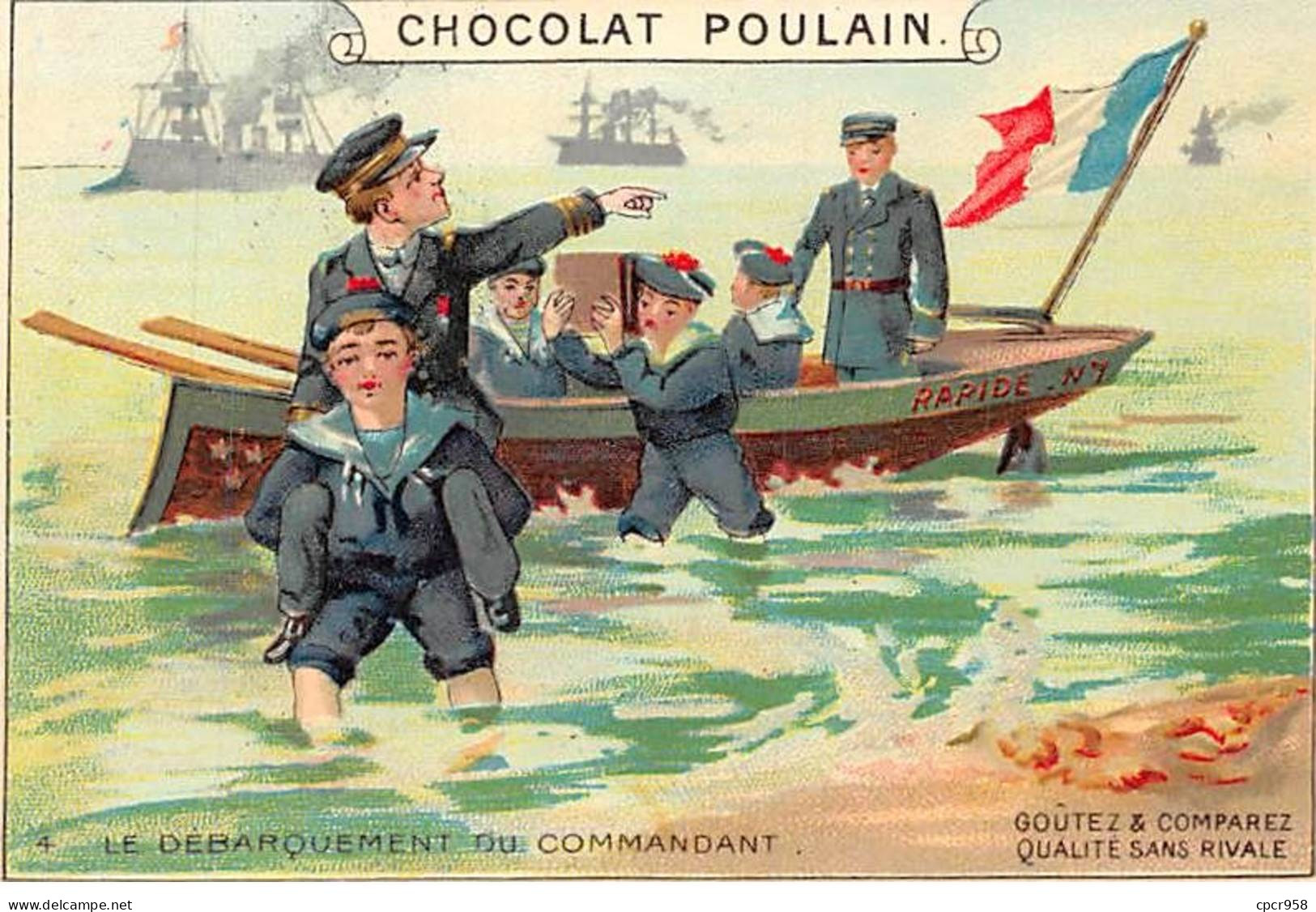 Chromos - COR14675 - Chocolat Poulain - Débarquement Du Commandant - Bateaux - Matelots - 10x7 Cm Environ - En L'état - Poulain