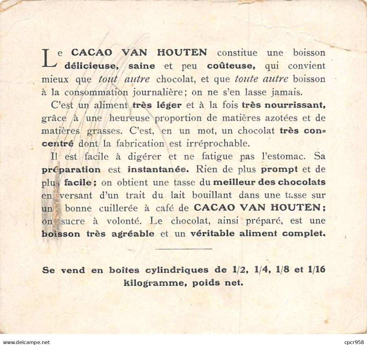 Chromos - COR14850 - Cacao Van Houten - Bateaux - Hommes - Femmes - 10x11 Cm Environ - Van Houten