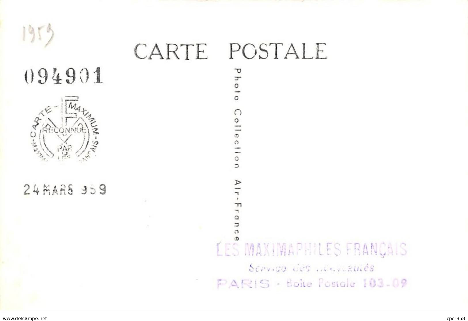 Carte Maximum - FRANCE - COR12721 - 21/03/1959 - Avion Air France - Cachet Paris - 1950-1959
