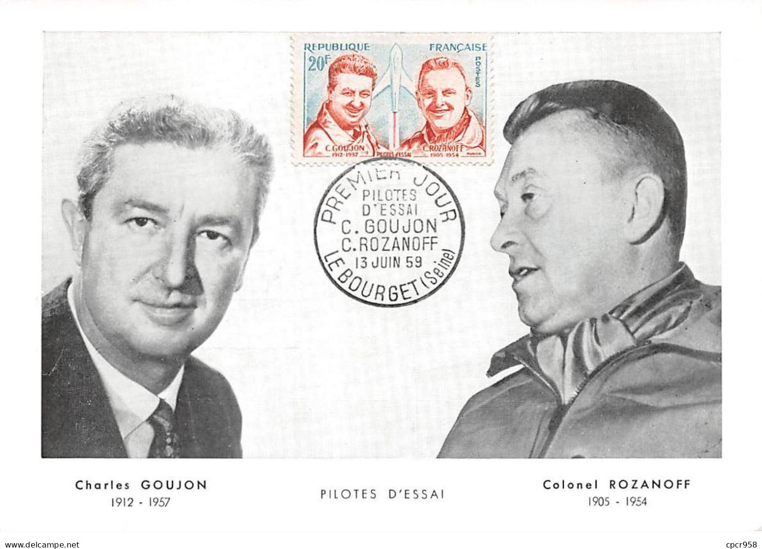 Carte Maximum - FRANCE - COR12750 - 13/06/1959 - Charles Goujon - Colonel Rozanoff - Cachet Le Bourget - 1950-1959