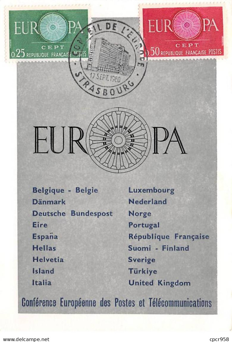 Carte Maximum - FRANCE - COR12776-17/09/1960-Conférence Européenne Des Postes Et Télécommunications- Cachet Strasbourg - 1960-1969