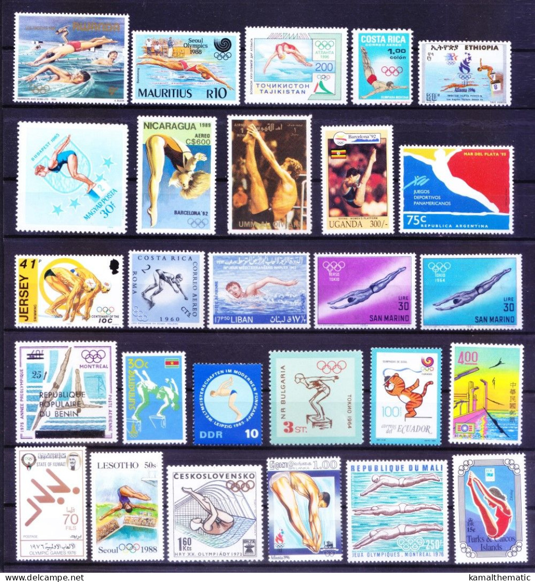 Diving Aquatic Sports, 33 All Different MNH Stamps Collection - Tauchen