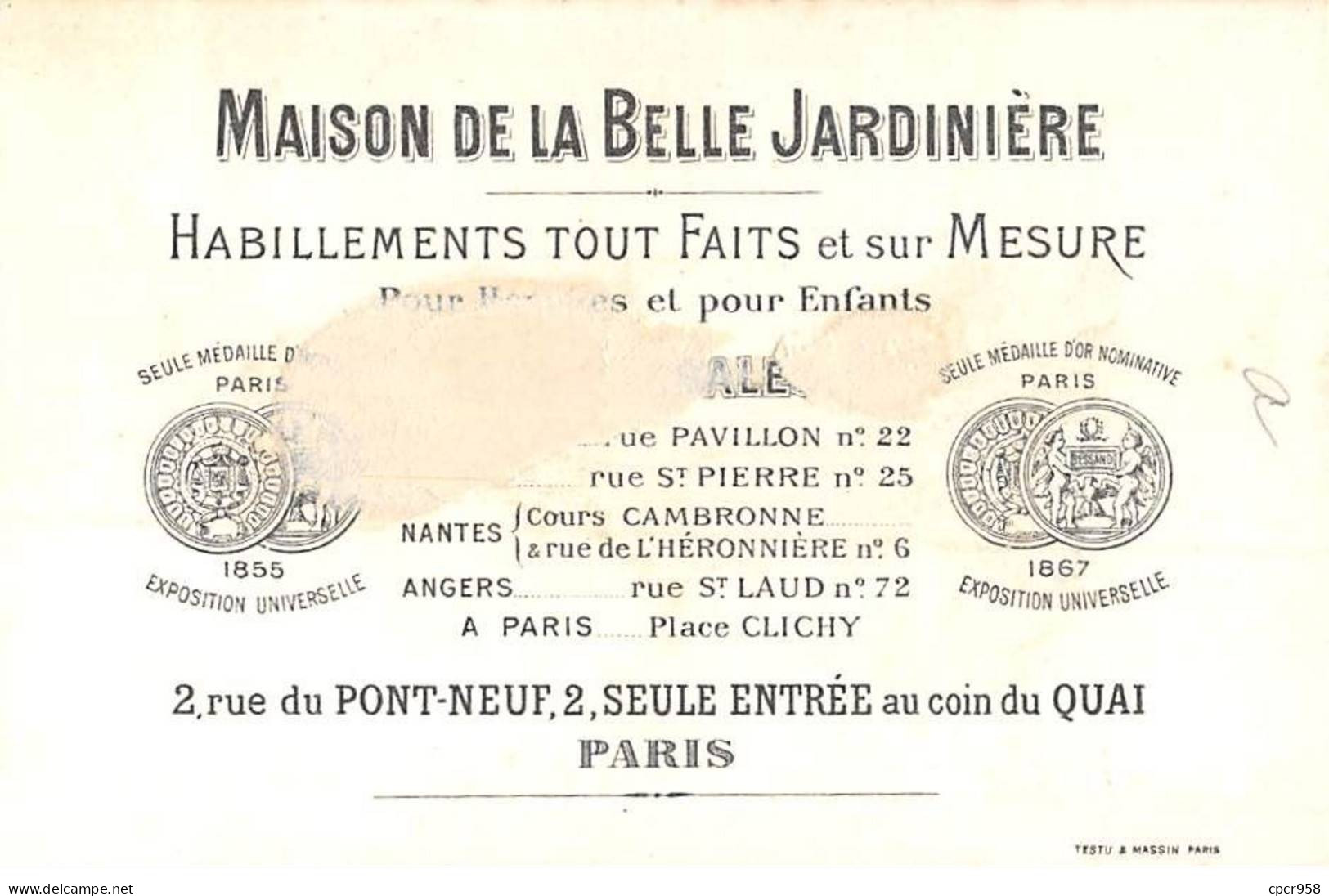 Chromos - COR14748 - Maison De La Belle Jardinière - Homme - Plumes - Fond Or - 11x7 Cm Environ - En L'état - Sonstige & Ohne Zuordnung