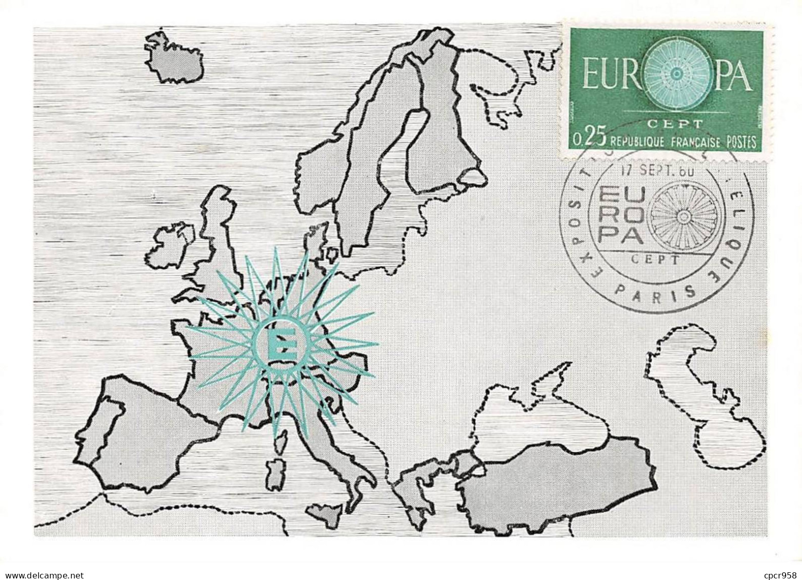 Carte Maximum - FRANCE - COR12777 - 17/09/1960 - Carte De L'Europe - Cachet Paris - 1960-1969