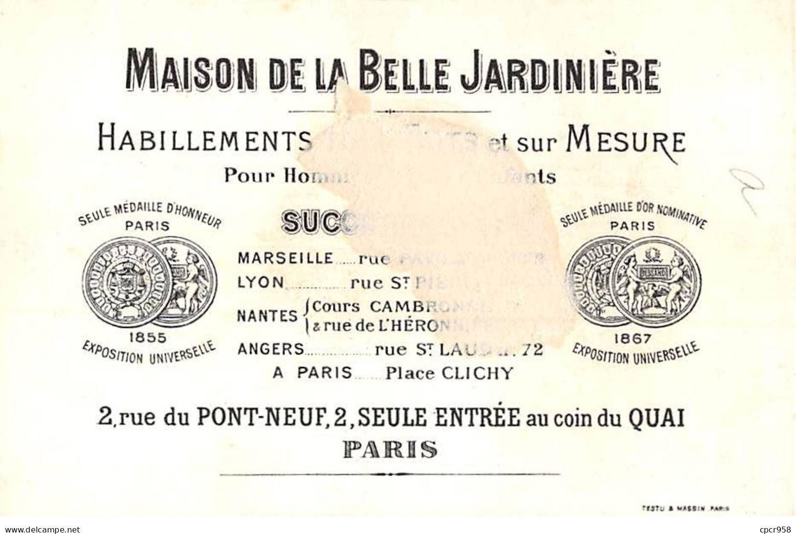 Chromos - COR14751 - Maison De La Belle Jardinière - Femme - Plumes - Chapeau - Fond Or - 11x7 Cm Environ - En L'état - Otros & Sin Clasificación