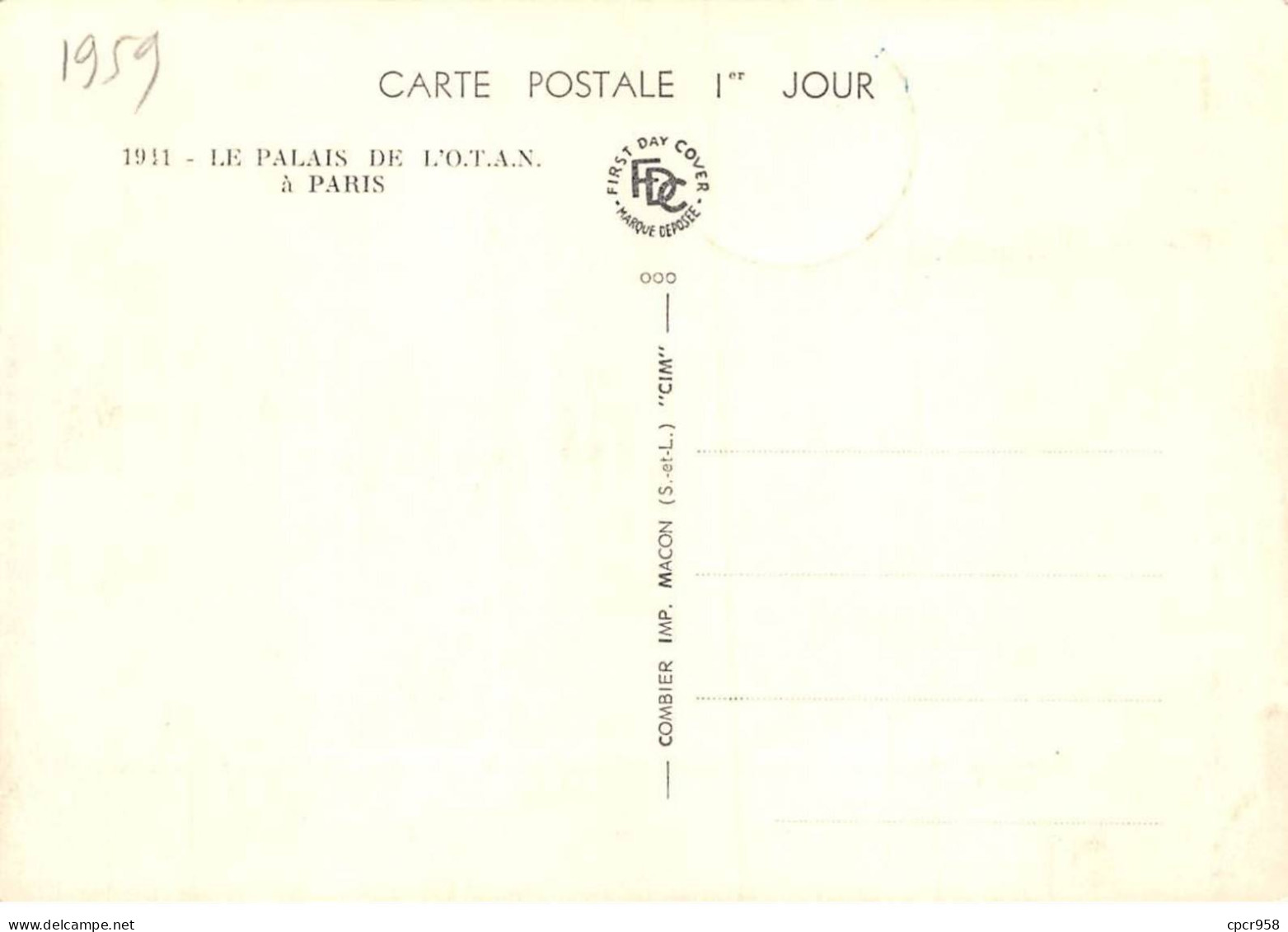 Carte Maximum - FRANCE - COR12772 - 12/12/1959 - Bâtiment De L'OTAN - Cachet Paris - 1950-1959