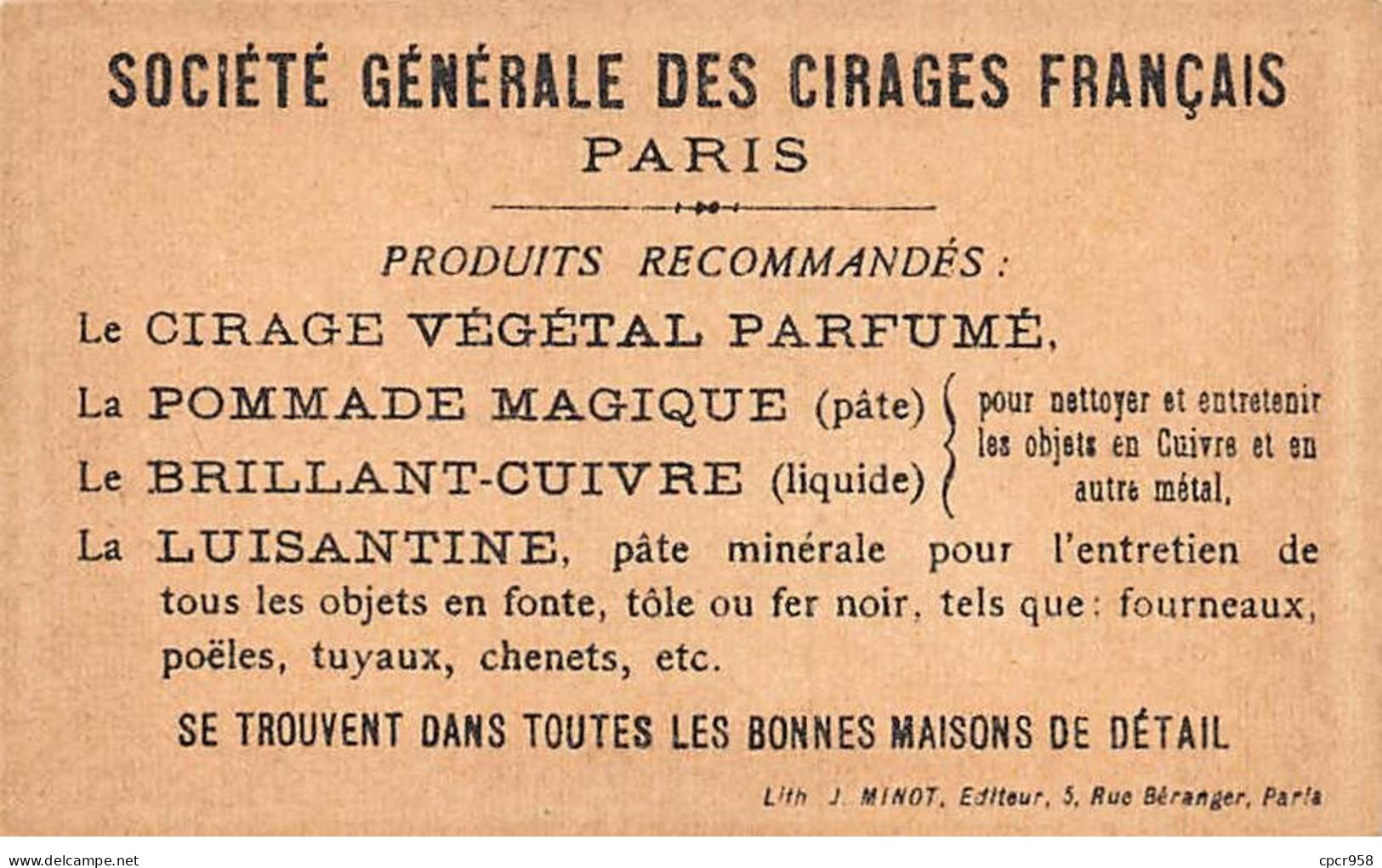 CHROMOS.AM23734.7x10 Cm Env.Société Générale Des Cirages Français.Fillette.Femme - Autres & Non Classés