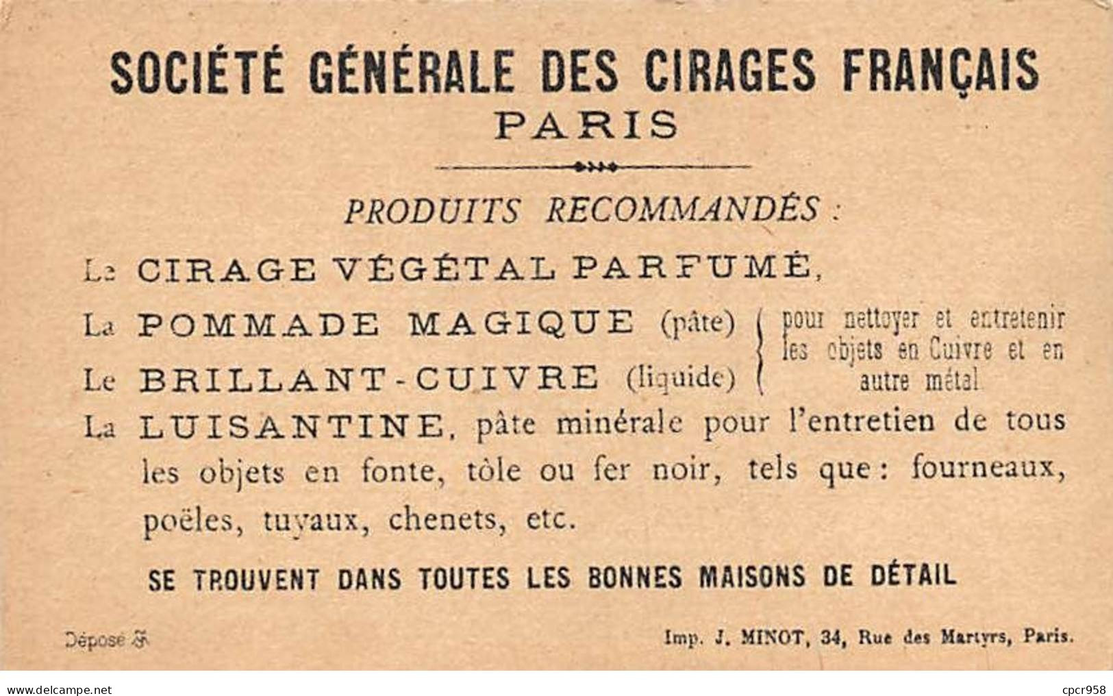 CHROMOS.AM23729.7x10 Cm Env.Société Générale Des Cirages Français.Militaires - Autres & Non Classés