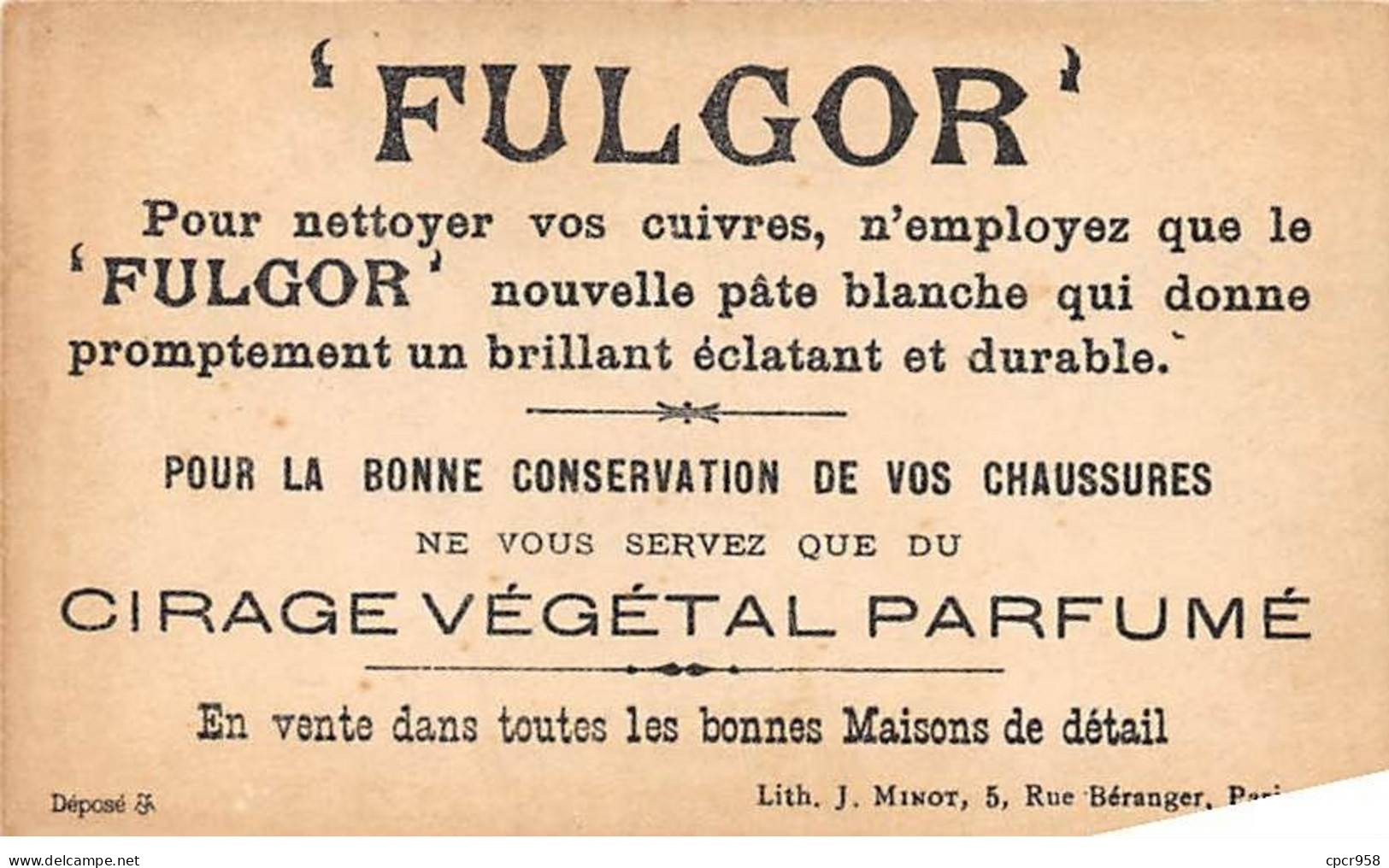 CHROMOS.AM23644.6x10 Cm Env.Société Générale Des Cirages Français.Fulgor.Homme.Fillette - Sonstige & Ohne Zuordnung