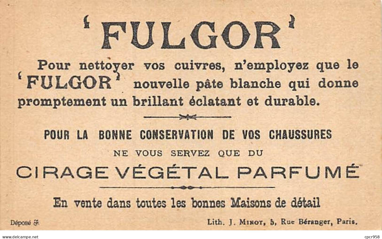 CHROMOS.AM23636.6x10 Cm Env.Société Générale Des Cirages Français.Fulgor.La Tête Au Mur - Sonstige & Ohne Zuordnung