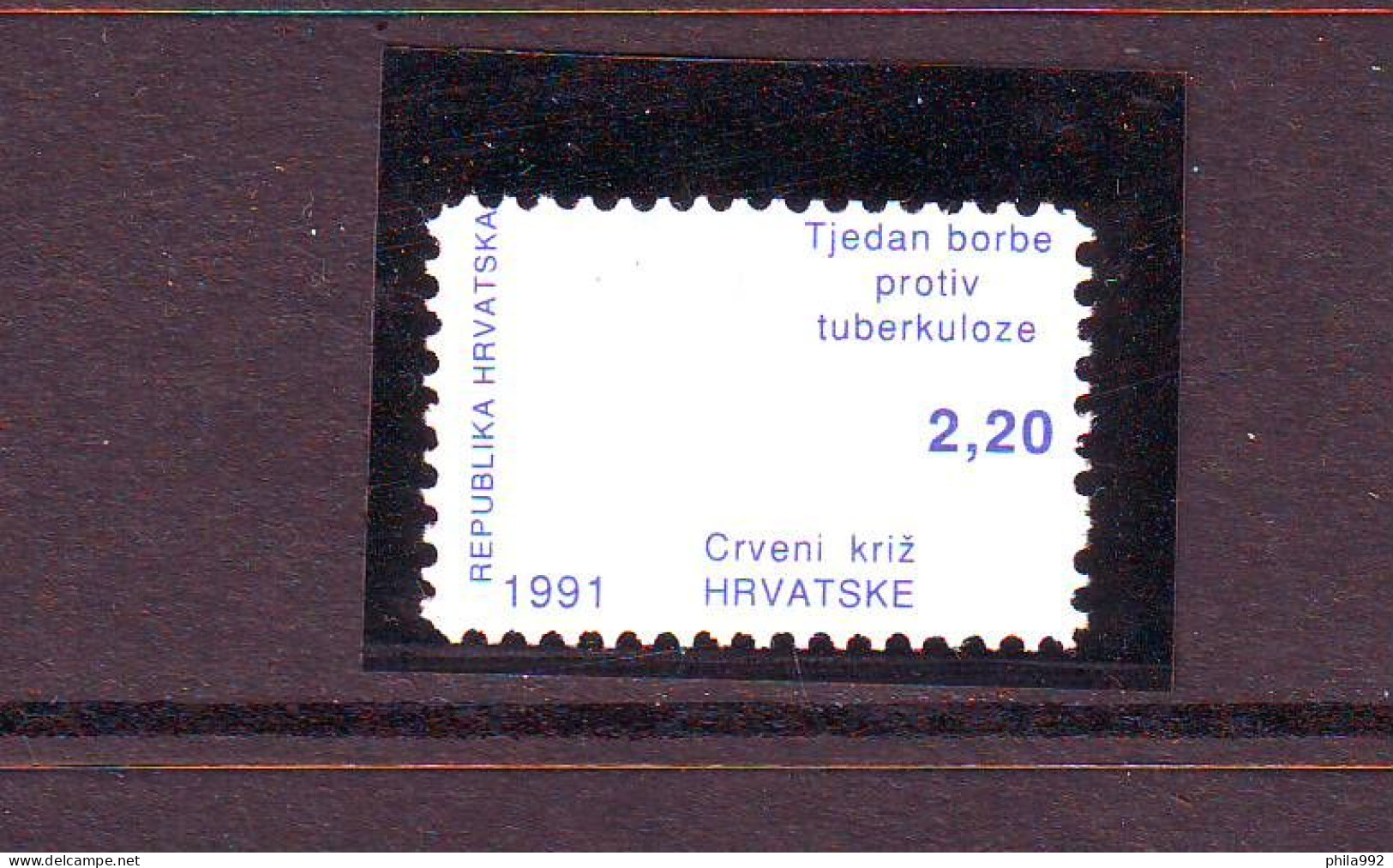 Croatia 1991 Charity Stamp Mi.No 12 Red Cross TBC Postage Stamp Without Red Color  MNH - Kroatië